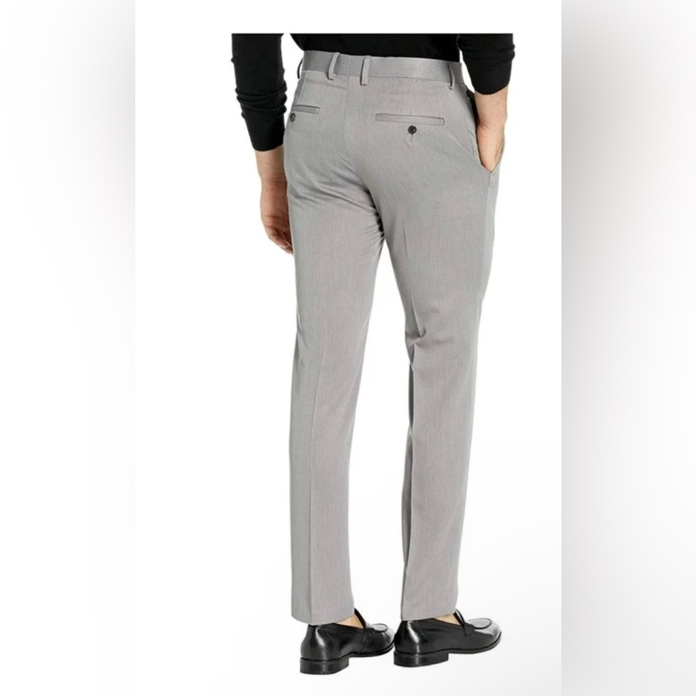 $145 Kenneth Cole Reaction Heather Slim Fit Flat Front Dress Pants Grey Sz 33